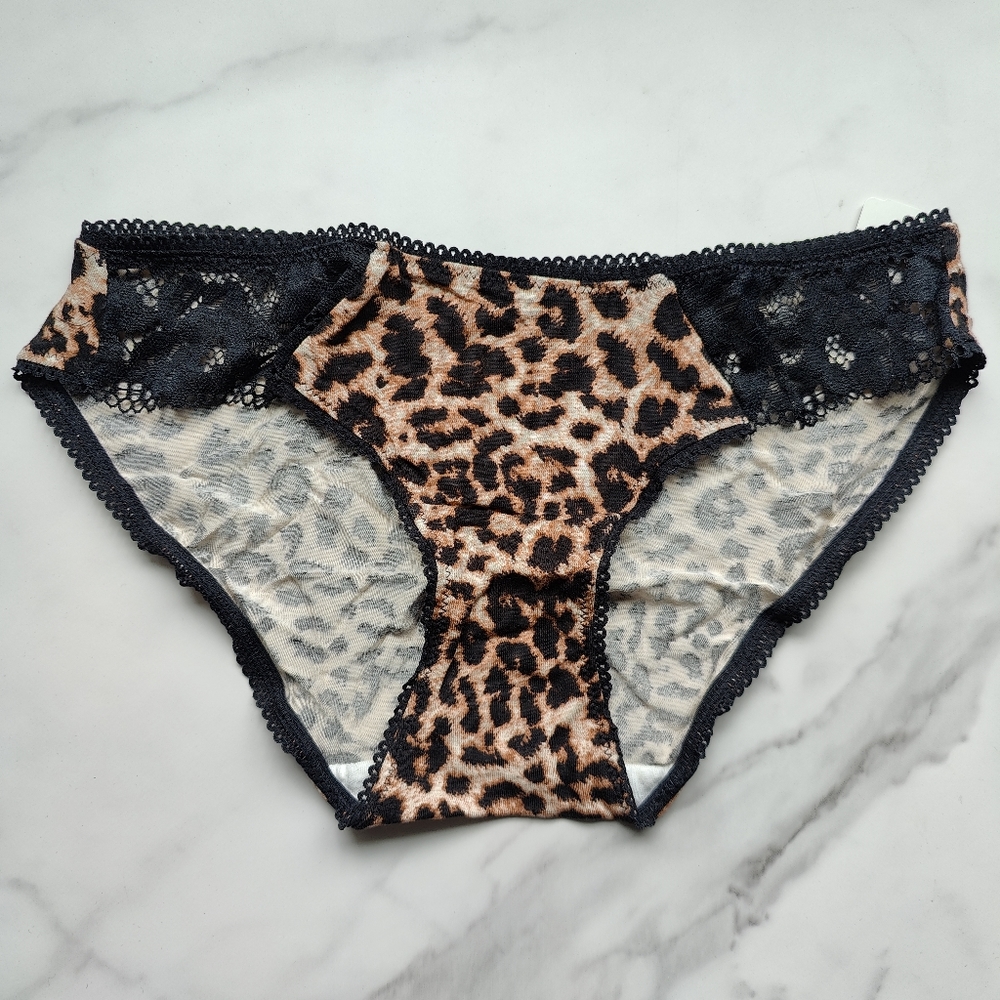 NWT SOMA EMBRACEABLE SIGNATURE LACE BIKINI PANTY IN DIVINE LEOPARD MINI NUDE SMA